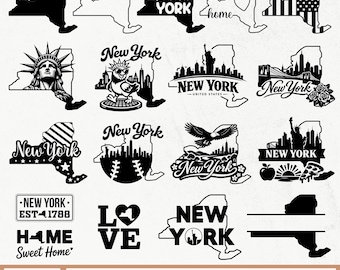 New York SVG Bundle, New York Outline, New York Silhouette, New York State Svg, New York Home Svg, NY Svg, New York Clip Art - Vector