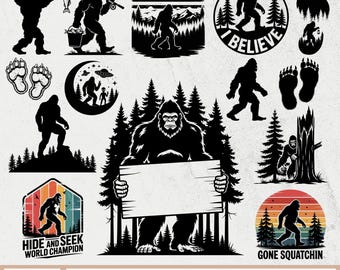 Paquete SVG de Pie Grande, SVG de Pie Grande, Silueta de Yeti, SVG de Monstruo Salvaje, Clipart de Pie Grande, Archivos de Corte de Pie Grande y Yeti para Cricut, PNG de Pie Grande