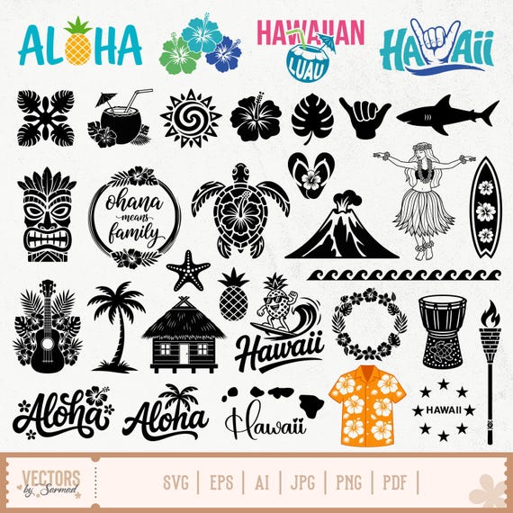 Hawaiian SVG Bundle, Hawaii SVG, Hawaiian Luau Svg, Aloha Svg, Hawaiian Flower Svg, Hawaii Tiki, Hawaiian Clipart, Hawaii Shirt, Hawaiian