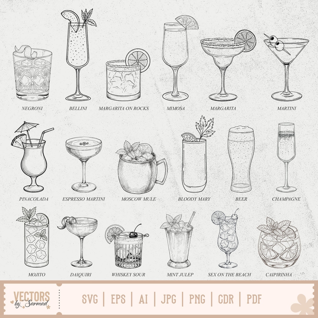 Cocktail SVG Bundle, Cocktail Vector, Cocktail Outline Svg, Cocktail ...