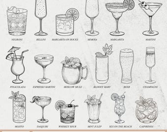 Cocktail SVG Bundle, Cocktail vector, Cocktail Outline Svg, Cocktail PNG, Cocktail Clipart, Drinks Svg, Alcohol Svg, Cocktails for Cricut