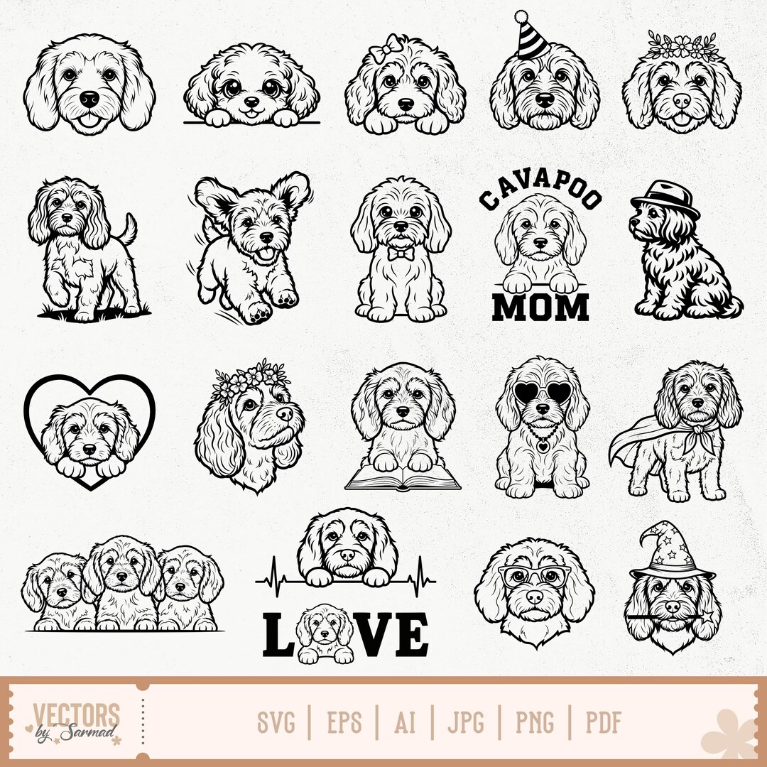 Cavapoo SVG Bundle, Cavapoo Dog SVG, Peeking Cavapoo Svg, Cavapoo Line ...
