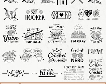 Paquete de SVG de ganchillo, Frases divertidas de ganchillo, Diseño de camiseta de ganchillo, SVG de hilo, SVG de amor al ganchillo, SVG de tejido, Reina del ganchillo, Felicidad del ganchillo