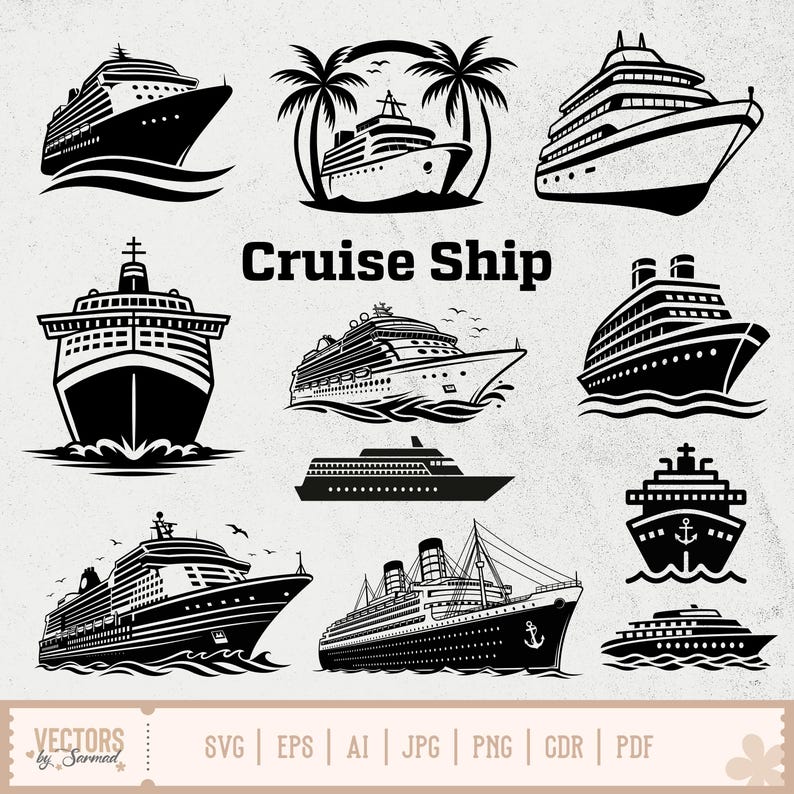 Kryssningsfartyg SVG, Kryssningsfartygspaket SVG, Kryssnings-SVG, Kryssningssemester-svg, Yacht-svg, Båt-svg, Familjekryssning-svg, Kryssningsfartygsclipart bild 1