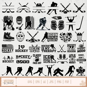 Ishockey SVG-paket, Hockey SVG, Hockey Split Monogram, Hockey PNG, Puck Clipart, Hockeyspelare Silhuett, Hockeyhjälm Svg