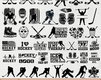 Paquete SVG de hockey sobre hielo, SVG de hockey, monograma de hockey dividido, PNG de hockey, clipart de disco, silueta de jugador de hockey, SVG de casco de hockey