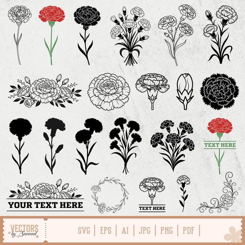 Carnation Flower SVG Bundle, Carnation Flower Line Art, Carnations Svg ...