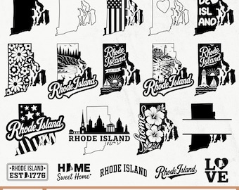 Rhode Island SVG Bundle, Rhode Island Outline, Rhode Island Silhouette, Rhode Island Varsity, Rhode Island Home, Rhode Island Map - Vector