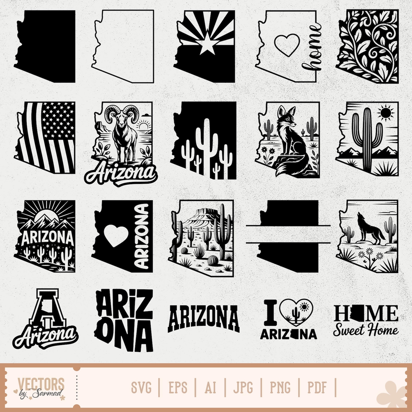 Arizona SVG Bundle, Arizona Outline SVG, Arizona Silhouette, Arizona ...