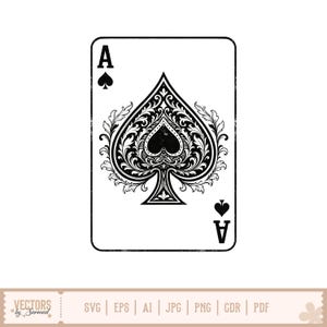 Ás de Espadas SVG, Carta Decorativa Preta de Ás de Espadas, Cartas de Baralho SVG, Ás de Espadas PNG, Arquivo de Design de Camiseta Ás de Espadas para Cricut
