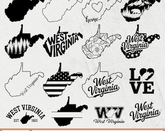 West Virginia Bundle Svg, West Virginia Outline, West Virginia Silhouette, West Virginia Cut Files, West Virginia Home Svg, WV Svg