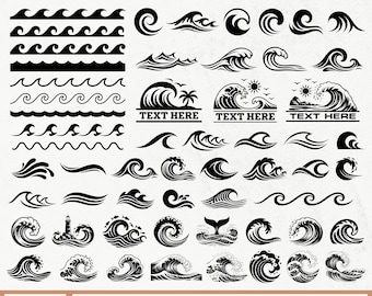 Wave SVG Bundle, Ocean Wave SVG, Sea Wave SVG, Wave Clip Art, Wave Cut Files, Wave Monogram, Beach Wave, Summer Waves, Ocean Themed Border