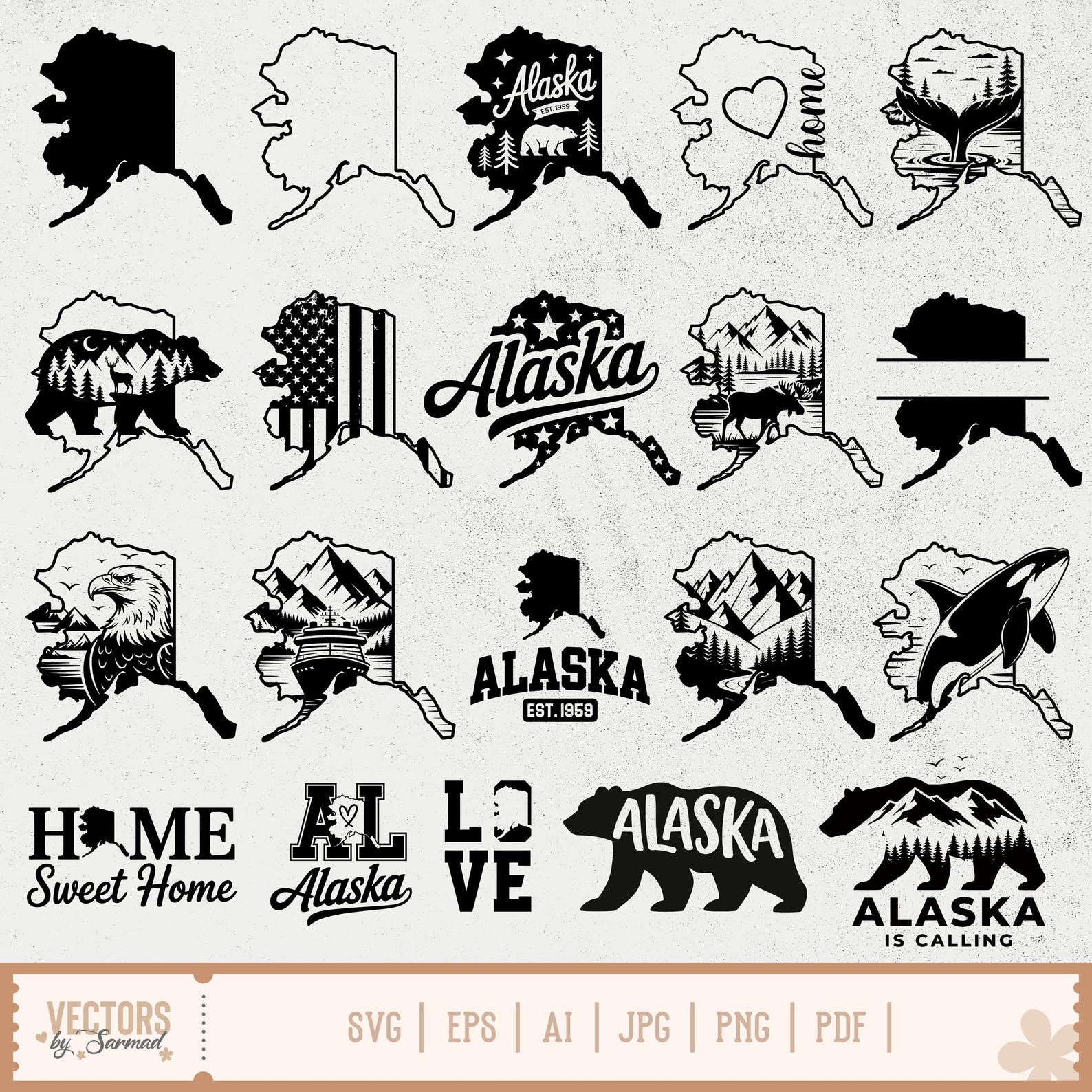Alaska SVG Bundle, Alaska Outline SVG, Alaska Bear SVG, Alaska ...