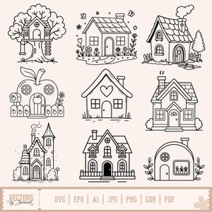 Houses SVG, House Png, Home svg bundle, Home Clipart, Home Design Digital Art, Tiny House Bundle Cut Files, Tree House SVG, Apple House SVG