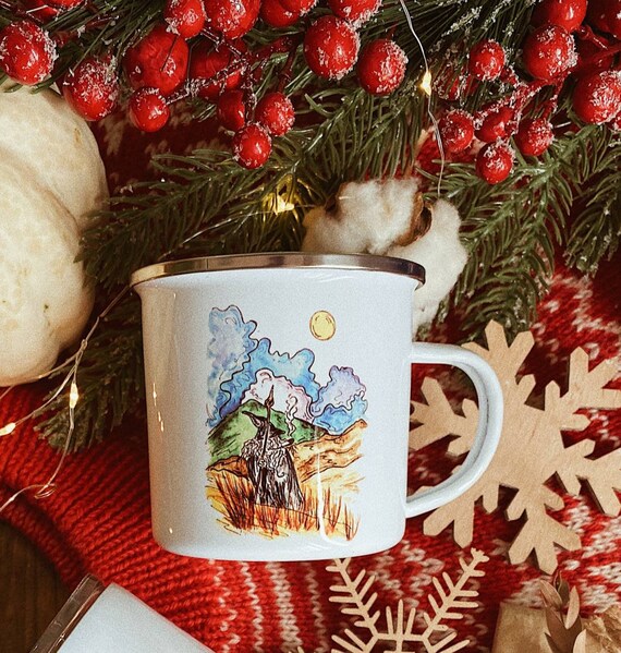 Gandalf, Shire Hobbit Mug, Lord of the Rings, Enamel Camp Mug. Camp Mug, Camping Mug, Metal Mug, Christmas,  Gift