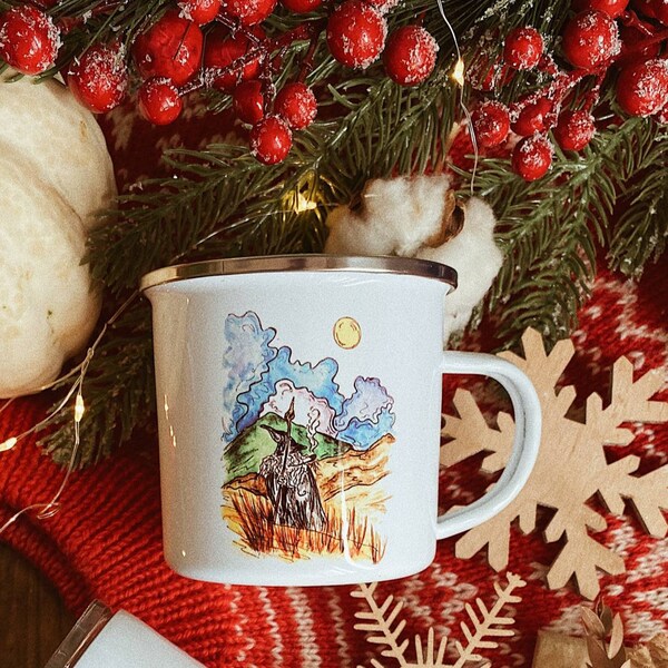 Gandalf, Shire Hobbit mok, Lord of the Rings, emaille kamp mok. Camp mok, camping mok, metalen mok, Kerstmis, cadeau