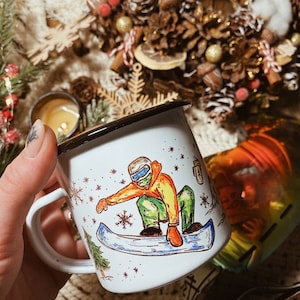 Snowboarding, Winter home, Magic, Wizard, Enamel Camp Mug , Camping Mug, Camper Mug, Outdoor Mug, Metal Mug, Christmas gifts, Christmas mugs