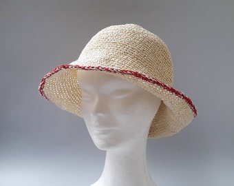 Crochet natural raffia bucket hat, summer floppy hat, raffia sun hat