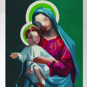 Virgen a niño cartel bonito regalo deco, impresión a color para sala de estar, dormitorio, arte religioso