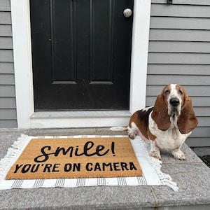 Smile you’re on camera doormat, funny doormat, summer doormat, home decor
