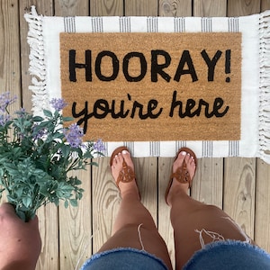 Hooray you’re here doormat, summer doormat, spring doormat, classroom doormat, teacher gift