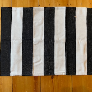 Black and white thick stripe layered rug image 1