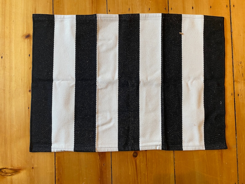 Black and white thick stripe layered rug image 1