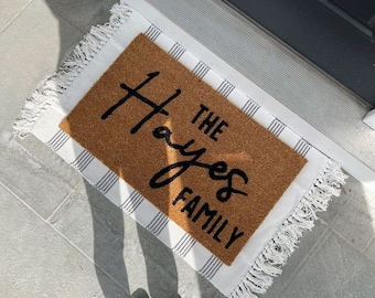 Last name (Hayes font) doormat, family name doormat, engagement gift, housewarming gift, bridal shower gift