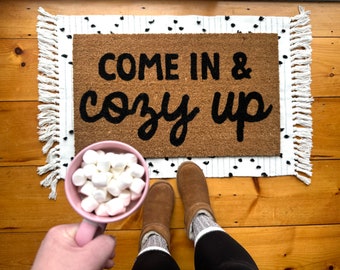 Come in and cozy up doormat, winter doormat, cute doormat