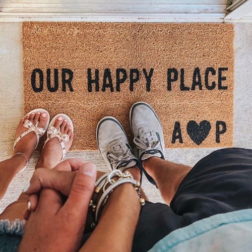 Our Happy Place Doormat With Initials Etsy