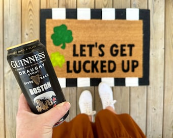 Let’s get lucked up doormat, St. Patricks Day Doormat, Shamrock Doormat, Spring Doormat, Porch Decor, Green, St. Pattys Day,