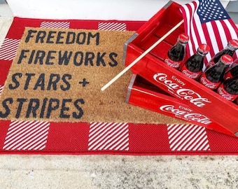 Freedom fireworks Stars and Stripes doormat, Fourth of July Doormat, Welcome Doormat, Summer Doormat, patriotic doormat, USA doormat