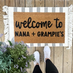 Welcome to Nana + Granpie’s house, grandparents gift, grandparent, Custom Grandparents Doormat,Personalized Doormat, Personalized Gifts