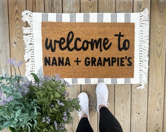 Welcome to Nana + Granpie’s house, grandparents gift, grandparent, Custom Grandparents Doormat,Personalized Doormat, Personalized Gifts