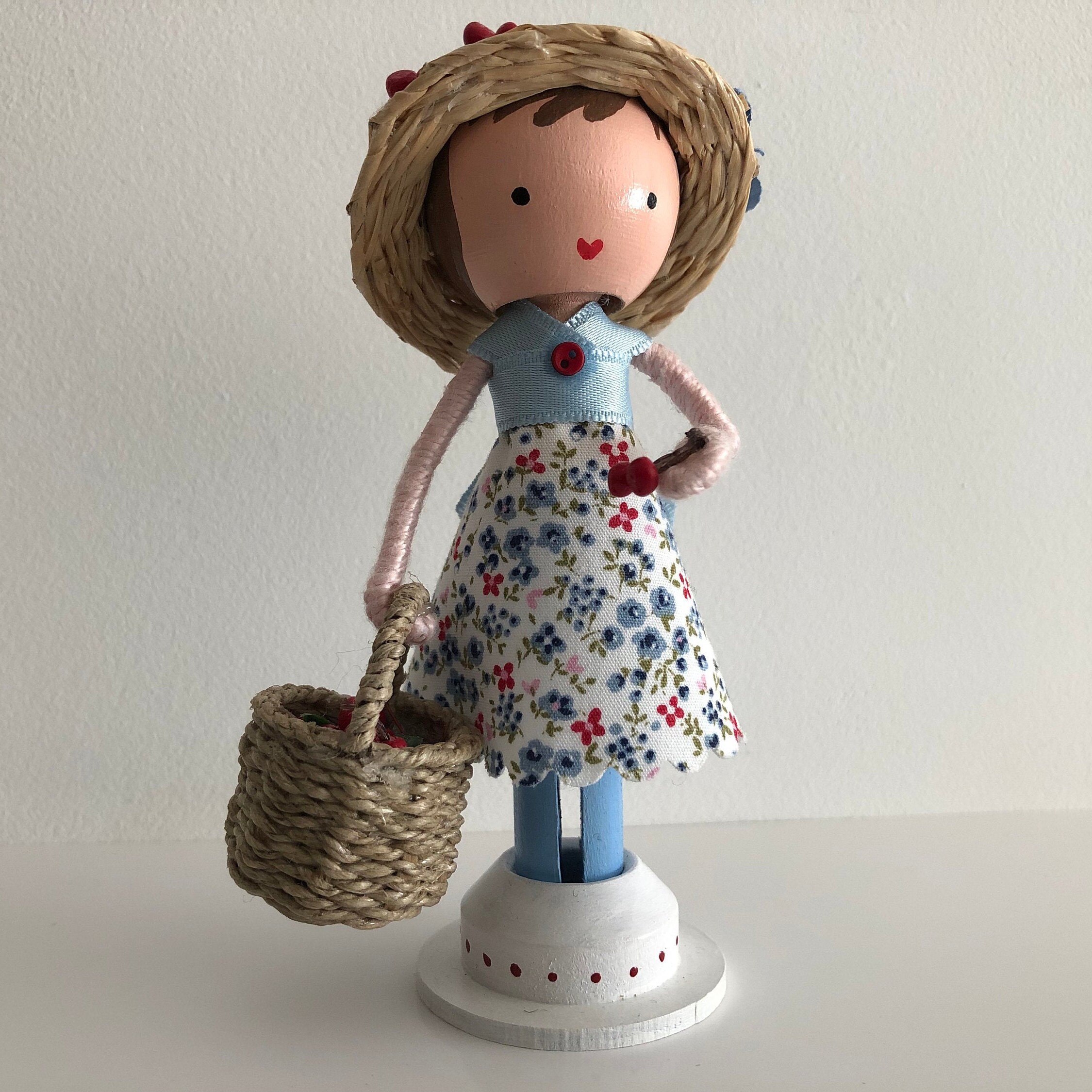 Cherry is a small wooden doll made by marydollpins handmade Etsy