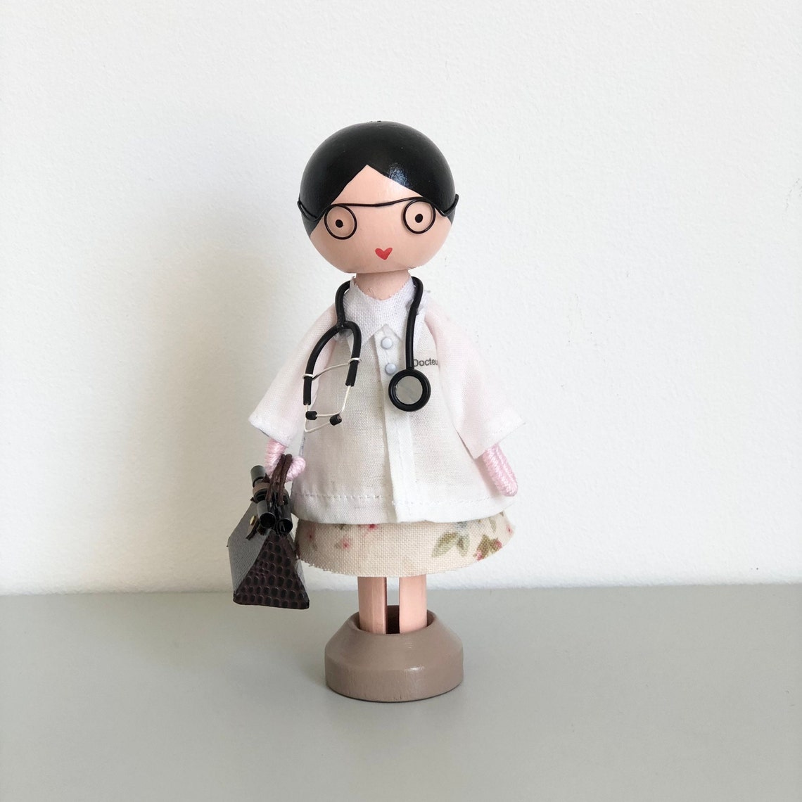 Doctor Small Wooden Doll by Marydollpin Medicine Figurine | Etsy