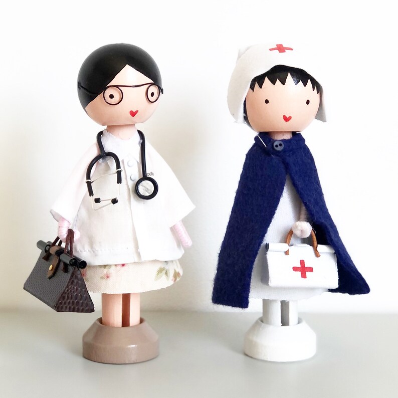 Doctor Small Wooden Doll by Marydollpin Medicine Figurine | Etsy