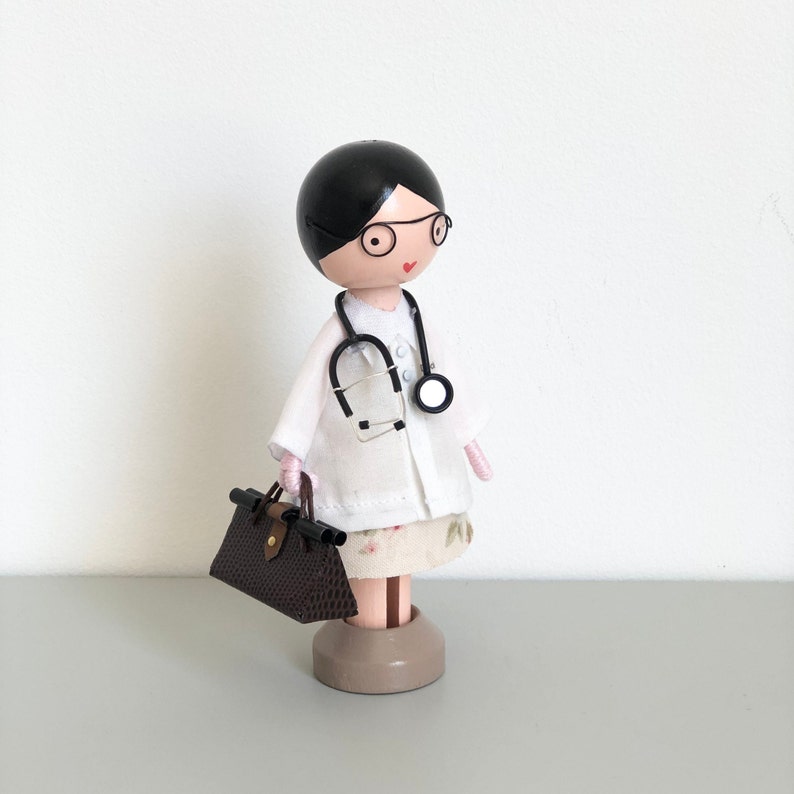 Doctor Small Wooden Doll by Marydollpin Medicine Figurine | Etsy
