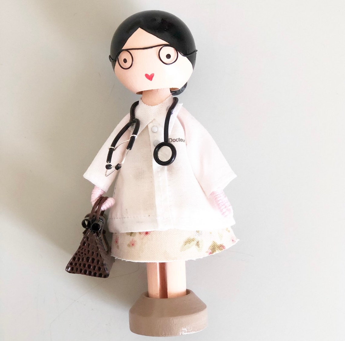 Doctor Small Wooden Doll by Marydollpin Medicine Figurine | Etsy