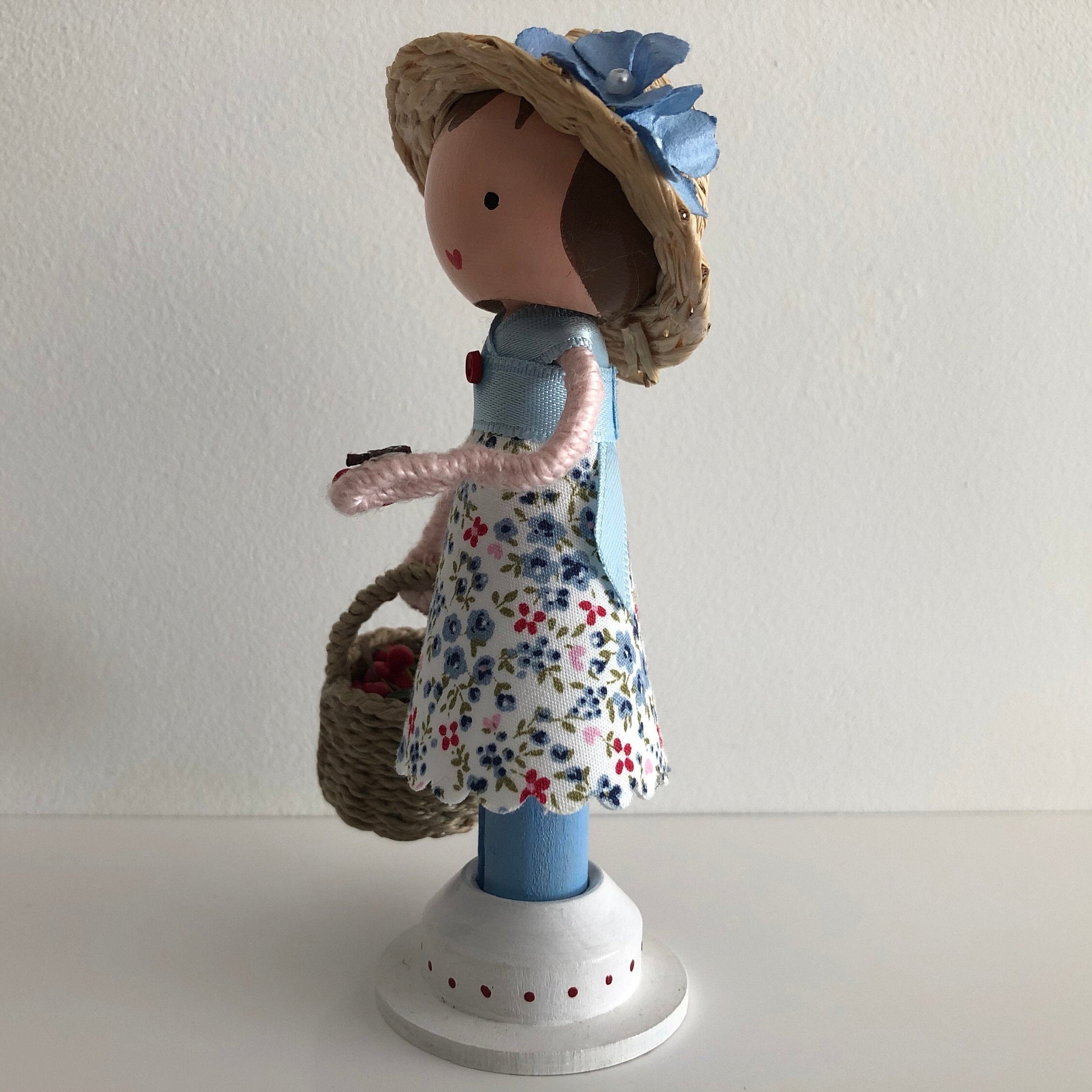 Cherry is a small wooden doll made by marydollpins handmade Etsy