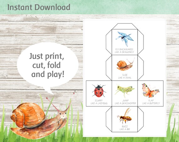 bug action dice printable kids game digital download etsy