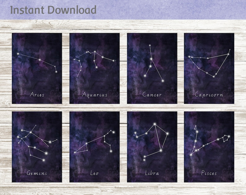 Astrology Horoscope Digital Download Printable Constellation Flash Cards