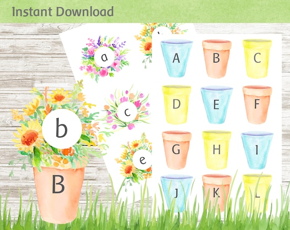 Flowers and Pots Letter Matching Game Busy Book Activity