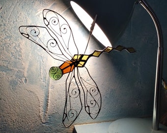 Colourful Stained Glass Dragonfly Sun Catcher with Crocodile Clip to Attach Anywhere you Wish.