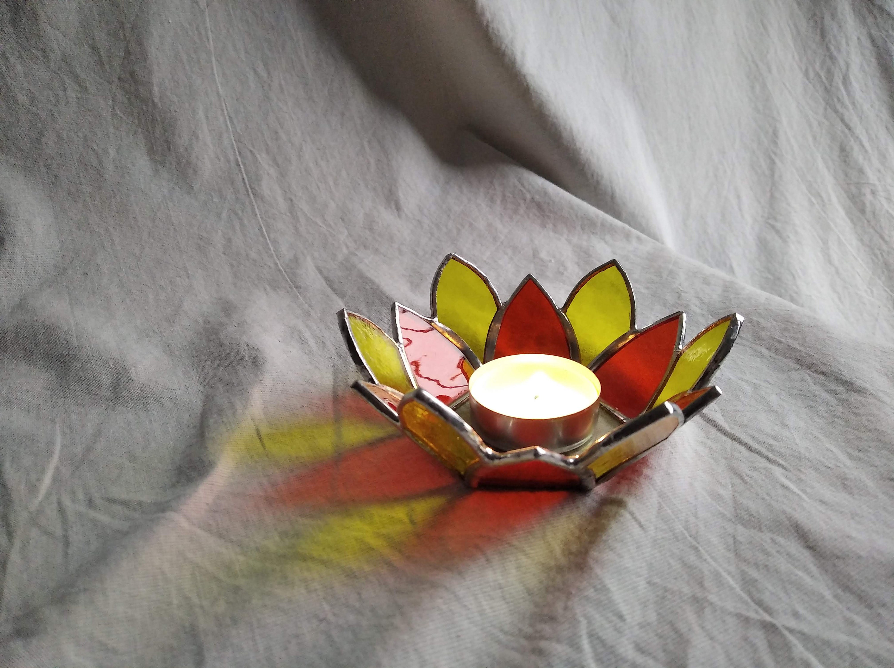 Stained Glass Tealight Holder Romantic Botanical Candle Etsy