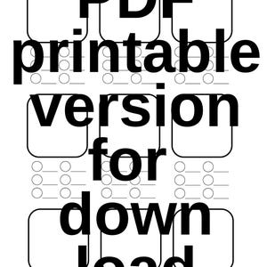 May include: Black and white image with the text "PDF printable version for download" in bold, surrounded by boxes and circles.