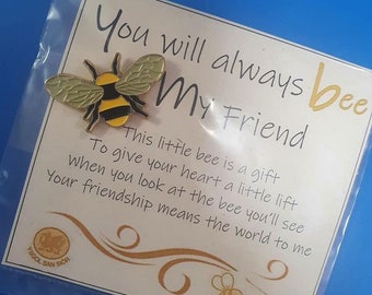 Bee pin badge and poem