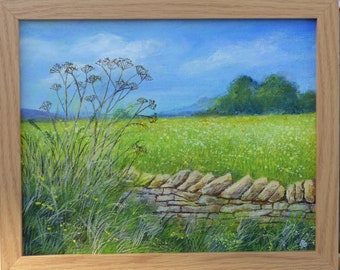 Original Acrylic Landscape Painting "Wild Grasses by Beverley Perry Artist, Countryside, wild flowers, Cotswolds
