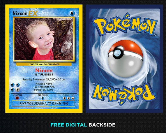 Pokemon Card Invitation With Photo Template Birthday Invitation Picture Digital Printable Or Printed Party Supplies