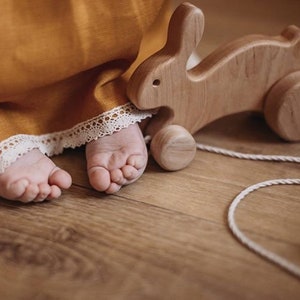 Hopping bunny wood pull toy | Wooden hare baby toy for 1 year old | Made in Ukraine